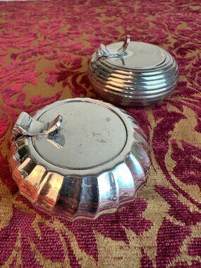 Pair Vintage Silver Plate Hinged Candle Herbs Trinket Holder Ash Tray
